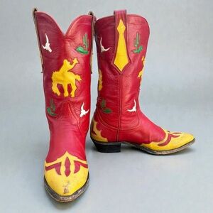 1970s • Larry Mahan Desert Scene Inlay • Women’s 7.5 B • Vintage Cowboy Boots